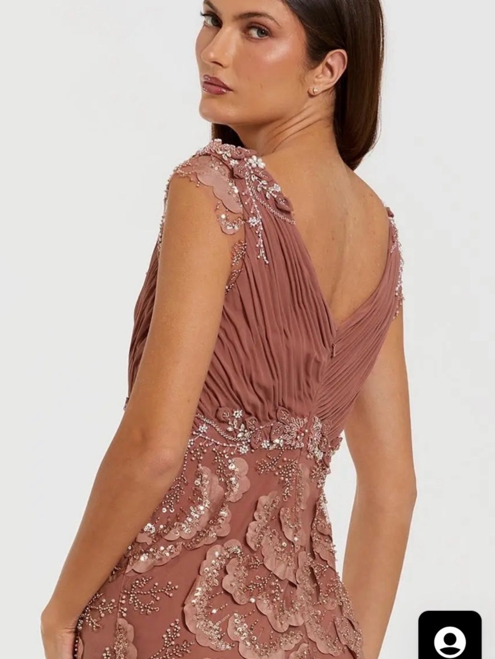 ✨NWT✨Stunning Never Worn Mac Duggal Pink Floral Beaded Chiffon V-Neck Gown - Picture 3 of 7